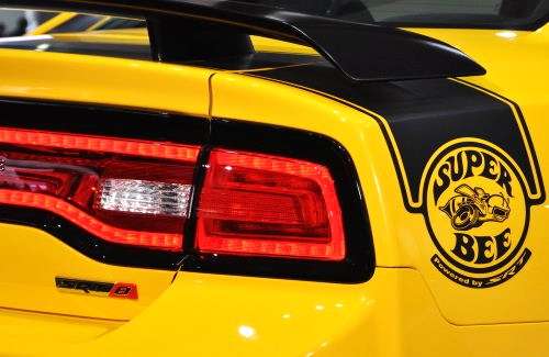 A close up look at the rear quarter panel badging of the 2012 Dodge ...